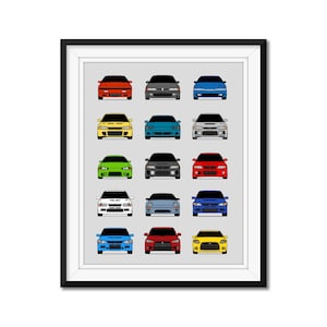 Mitsubishi History and Evolution Inspired Car Poster Print Wall Art Best of Mitsubishi Generations (EVO, Eclipse, 3000GT) AX1 (Unframed)