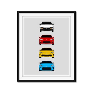 Toyota 86 (Scion) FR-S Inspired Car Poster Print Wall Art of History and Evolution of the Toyota 86 Trueno GR86 AE86 Scion AX1 (Unframed)