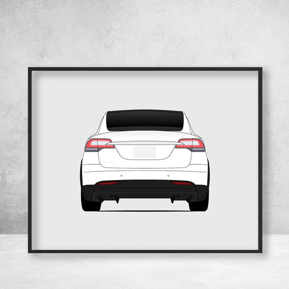 Tesla Model X Rear View Poster Print Tesla Motors Wall Art Tesla X Graphics Tesla Model X Decor P90d P100d 60d 70d 75d C1