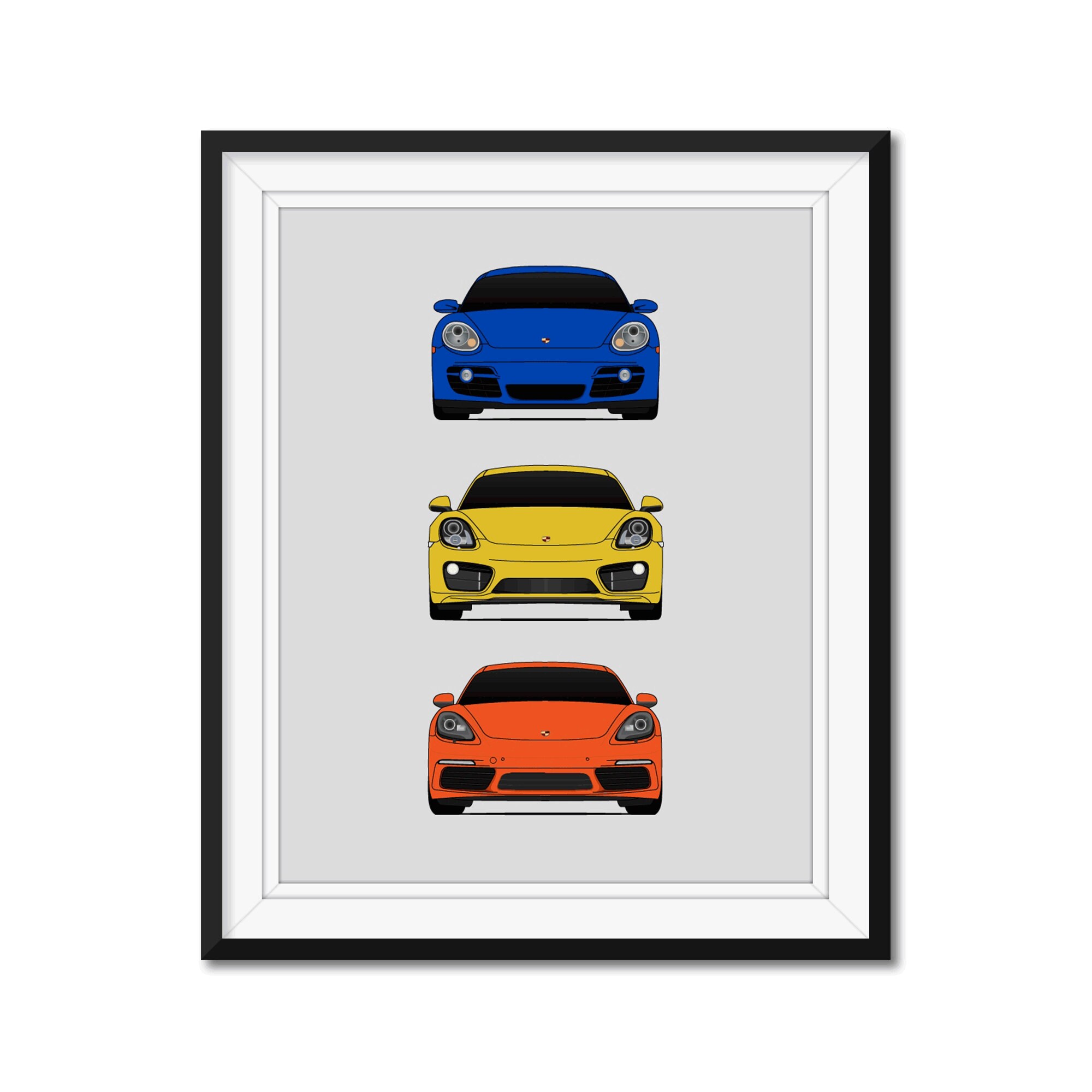 AX1 Car Models: Cayman 718 Cayman 981 Cayman 987 Porsche Cayman S Poster Print Wall Art of the History and Evolution of Cayman Generations