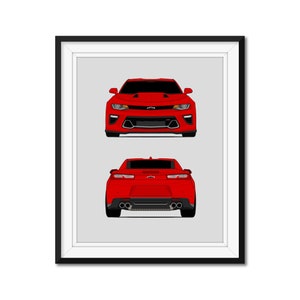 Chevy Camaro SS (2016-2018) 6th Generation (Front and Rear) Inspired Car Poster Print Wall Art Decor DX1 (Unframed)