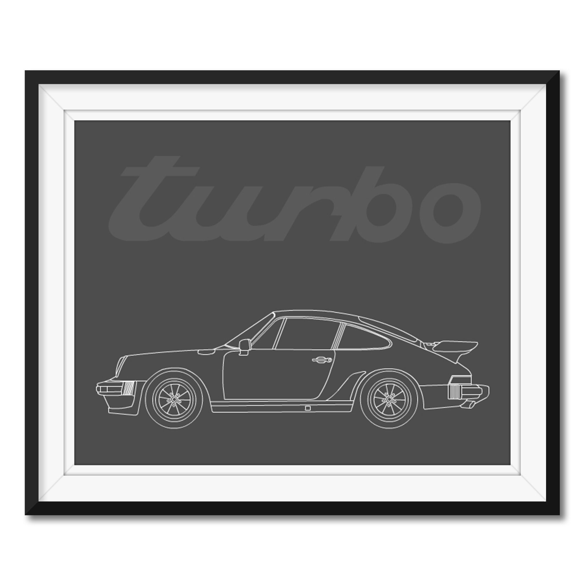 Picture Car Art Framed Print Black and White 1975 Porsche 911 Turbo 930 