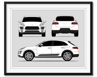 Porsche Macan Turbo S 95B (2014-2018) (Vorderseite Hinten) Auto Poster Druck Wand Kunst Dekor Typ Macan GTS DX1 (Ungerahmt)
