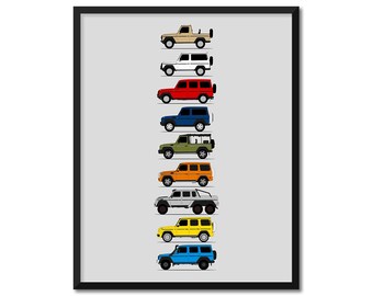 Mercedes Benz G-Class Car Poster (Side Profile) Print Mercedes Benz G-Wagon AMG 65 63 W460 W463 Generations History Evolution AX1