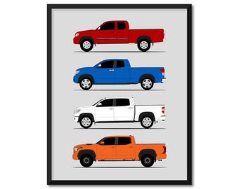 Toyota Tundra Car Poster (Side Profile) Print Wall Art Decor of Toyota Tundra Generations History Evolution AX1 (Unframed)