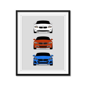 BMW Z4 Generations Inspired Car Poster Print Wall Art Decor of the History and Evolution of the BMW Z4 (E85 E86, E89, G29) AX1 (Unframed)