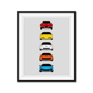 Chevy Corvette Z06 Generations Car Poster Print of the History and Evolution of the Chevrolet C2 C5 C6 C7 C8 Z06 AX1 (Unframed)
