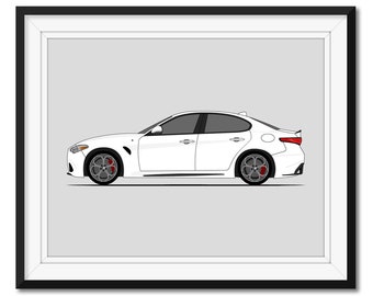 Alfa Romeo Giulia Quadrifoglio 952 (2016-Present) (Side Profile) Inspired Car Poster Print Wall Art Decor (Speciale Veloce) CX3 (Unframed)