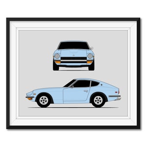 Datsun (Nissan) 240Z (1970-1973) (Front and Side) Inspired Car Poster Print Wall Art Decor DX1 (Unframed)