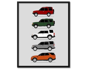 Land Rover Discovery Car Poster (Side Profile) Print Wall Art Decor Series II LR3 LR4 Generations History Evolution BX1 (Unframed)