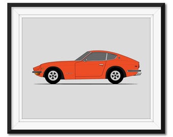 Datsun 240Z (1970-1973) (Side Profile) Car Poster Print Wall Art Decor Z Car Nissan S30 CX1 (Unframed)