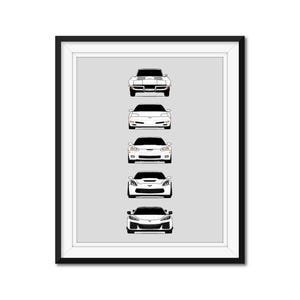 Customizable Version: Chevy Corvette Z06 Generations Car Poster Print History Evolution Chevrolet C2 C5 C6 C7 C8 Z06 AX2 (Unframed)
