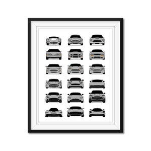 Aston Martin History and Evolution Inspired Car Poster Print Wall Art Best of Aston Martin Generations (Vantage, DB5, DB7) AX1 (Unframed)
