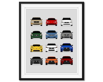 Lexus History and Evolution Car Poster Print Wall Art Best of Lexus Generations (LfA, Is, Es, Sc, RC, GS, LC) AX1 (Unframed)