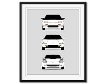 Customizable Version: Toyota MR2 (AW10, AW11, SW20, ZZW30) Generations Car Poster Print History Evolution Toyota MR2 AX2 (Unframed)