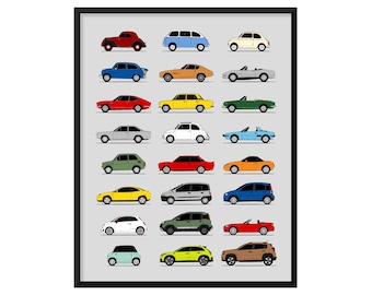 Fiat Car Poster (Side Profile) Print Wall Art Decor of the Best of Fiat Generations History Evolution AX1 (Unframed)