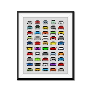 Italian Car Poster - Print features Best of Italian Cars Evolution History Generations Perfect Gift Italian Car Enthusiast BX2 (Unframed)