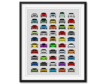 Italian Car Poster - Print features Best of Italian Cars Evolution History Generations Perfect Gift Italian Car Enthusiast BX2 (Unframed)