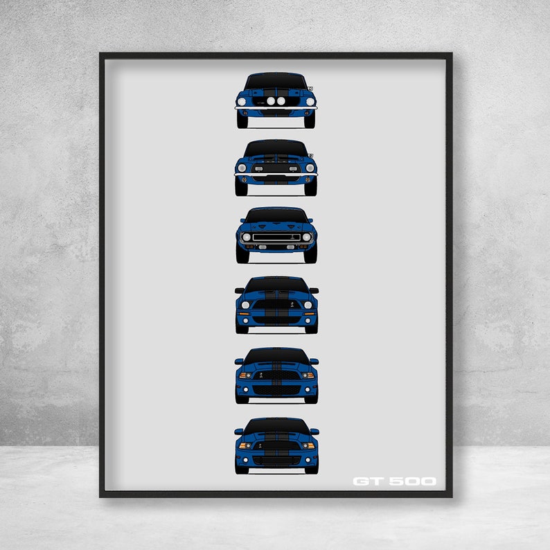 Shelby Mustang GT500 Poster Print Wall Art of the History and Evolution of the Ford Shelby GT500