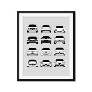 Alfa Romeo History and Evolution Inspired Car Poster Print Wall Art Decor of the Best of Alfa Romeo Generations AX1 (Unframed)