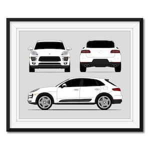Porsche Macan Turbo S 95B (2014-2018) (Front Side Rear) Inspired Car Poster Print Wall Art Decor Type Macan GTS DX1 (Unframed)