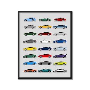Aston Martin Inspired Car Poster (Side Profile) Print Wall Art Decor of the Best Aston Martin Generations History Evolution BX1 (Unframed)