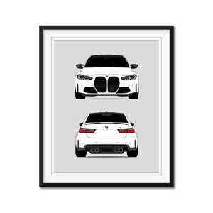 BMW M3 G80 (2021-Present) (Front and Rear) Inspired Car Poster Print Wall Art Decor DX1 (Unframed)