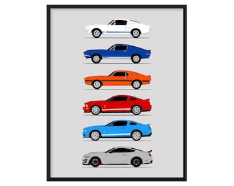 Shelby GT500 Car Poster (Side Profile) Print Wall Art Decor of the Shelby Mustang Generations History Evolution AX1 (Unframed)