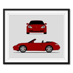 Porsche 911 996 (1999-2001) (Front and Side) Inspired Car Poster Print Wall Art Decor Carrera Turbo DX3 (Unframed)