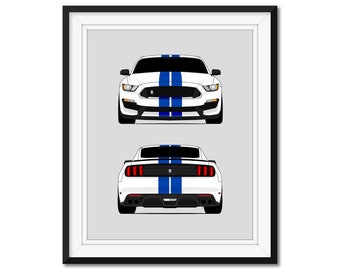 Shelby GT350 S550 (2015-2020) (Front and Rear) Inspired Car Poster Print Wall Art GT350 2016 2017 2018 2019 2020 DX2 (Unframed)
