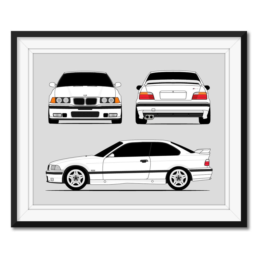 BMW M3 E36 (1995-1999) (front, Rear, Side) Car Poster Print Wall Art ...