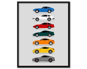 Nissan Z Car Generations Poster (side Profile) Print History