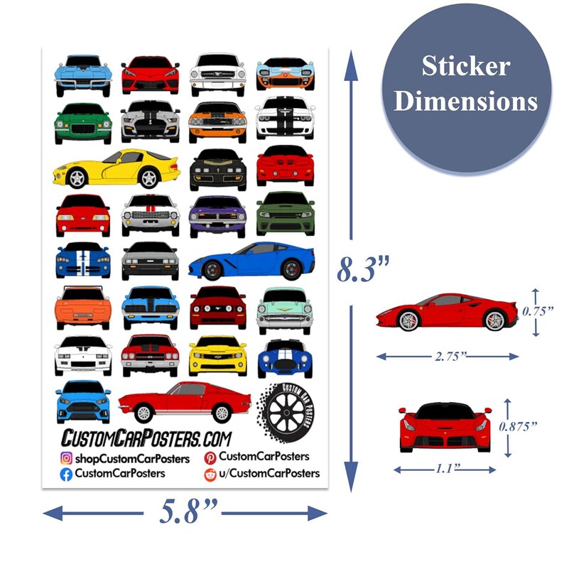Custom Car Posters Bonus Sticker Sheets (10 Sheets) XX1 - Etsy