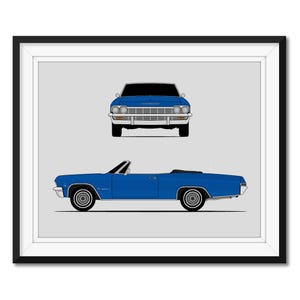Chevy Impala Convertible (1965) (Front and Side) Inspired Poster Print Wall Art Decor DX1