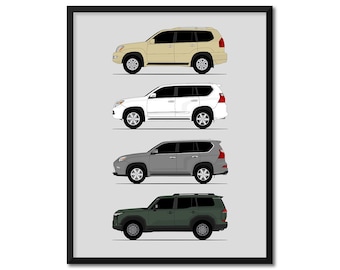 Lexus GX Inspired Car Poster (Side Profile) Print Wall Art Decor Lexus GX 470 460 550 400 J120 J150 J250 Generations History Evolution AX1