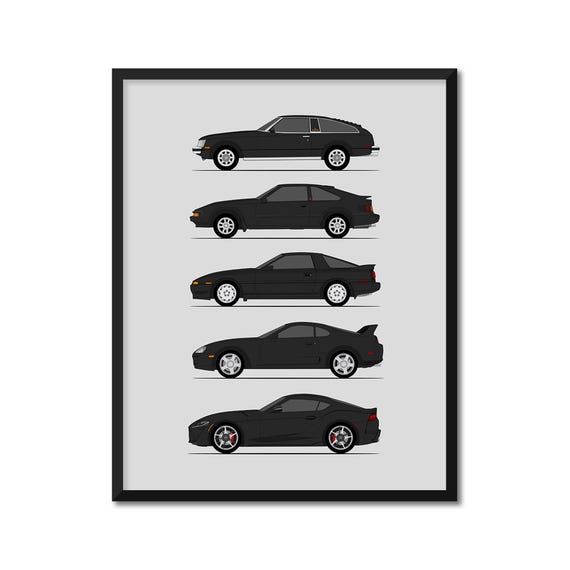 Toyota Supra Generations (side Profile) Car Poster Print Wall Art