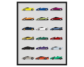Pagani Inspired Car Poster (Side Profile) Print of the Best of Pagani Generations History Evolution AX1 (Unframed)