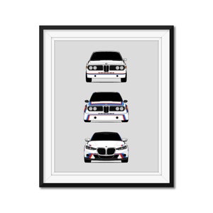 BMW 3.0 CSL Generations Inspired Car Poster Print Wall Art of the History and Evolution of the BMW 3.0 E9 Batmobile BX1 (Unframed)