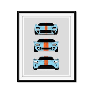 Ford GT Inspired Car Poster Print Wall Art of the History and Evolution of the Ford GT40 AX1 (Unframed)