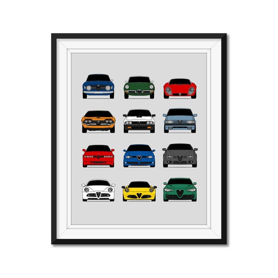 Alfa Romeo History and Evolution Car Poster Print Wall Art Decor
