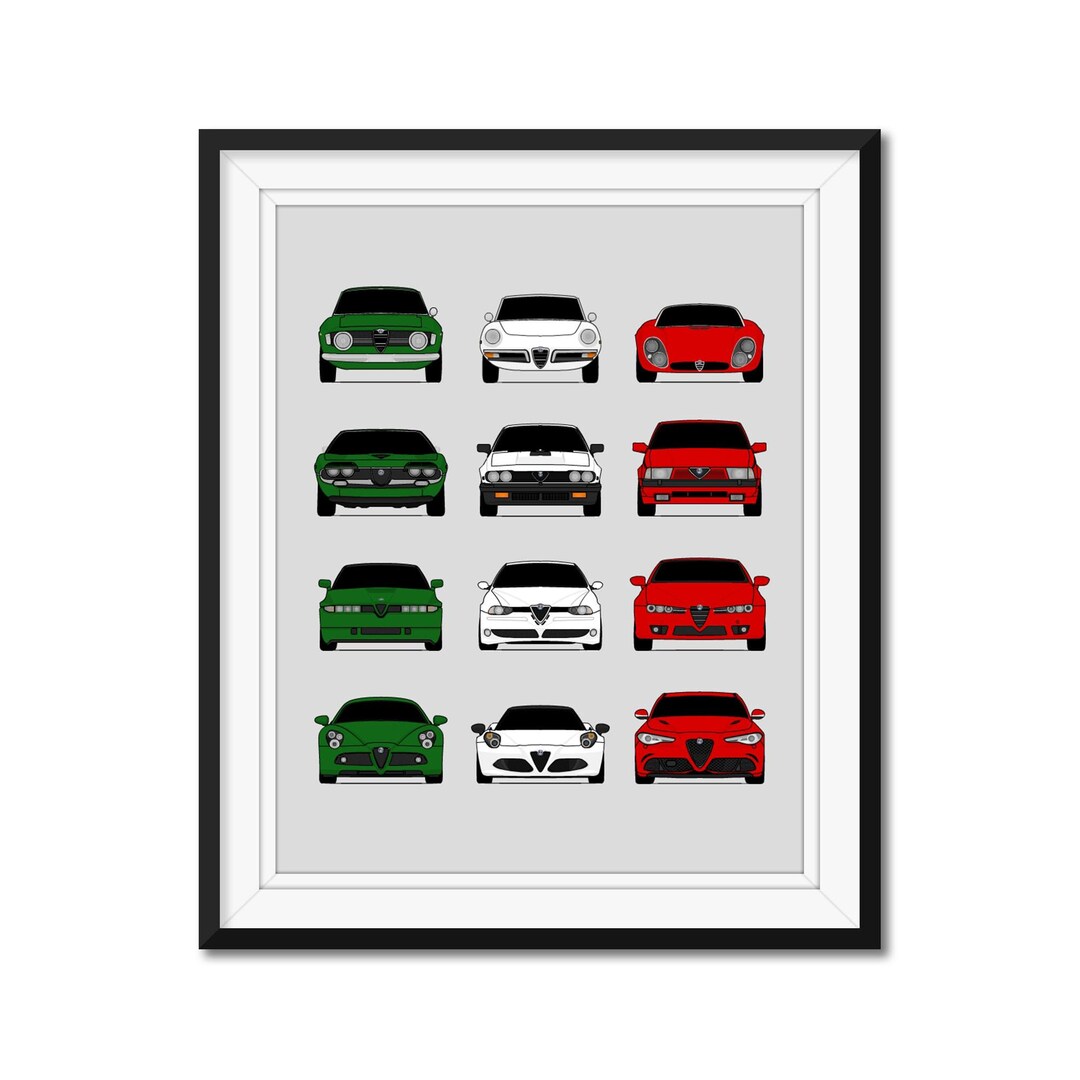 Alfa Romeo History and Evolution Car Poster Print Wall Art Decor