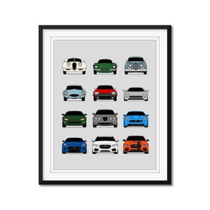 Jaguar History and Evolution Inspired Car Poster Print Wall Art Best of Jaguar Generations (E-Type, F-Type AX1, XKR) AX1 (Unframed)