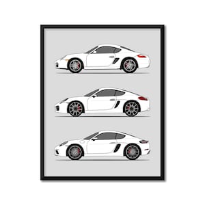 Customizable Version: Porsche Cayman Generations (Profile) Inspired Car Poster Print Wall Art History Evolution 718 981 987 AX2 (Unframed)