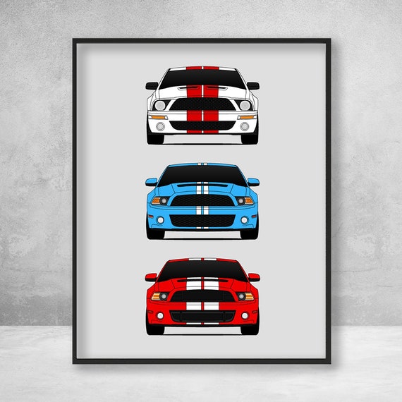 Shelby Mustang GT500 Poster Print Wall Art of the History and Evolution of the Ford Shelby GT500