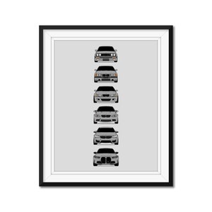 BMW M3 Inspired Car Poster Print Wall Art History and Evolution M3 Generations BMW Car Models: E30, E36, E46, E92, F80, G80 AX1 (Unframed)
