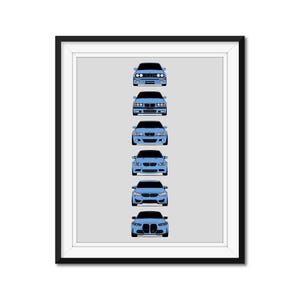 BMW M3 Car Poster Print Wall Art History and Evolution M3 Generations BMW Car Models: E30, E36, E46, E92, F80, G80 AX1 (Unframed)