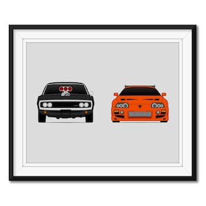 Toyota Supra and Charger (Fast and the Furious) Inspired Car Poster Print Art Dominic Toretto Paul Walker BX1 (Unframed)