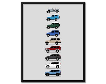 Toyota Land Cruiser Light Duty Prado Inspired Car Poster (Side Profile) Print of BJ FJ25 FJ40 70 90 Series Generations History Evolution AX1