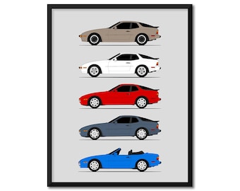 Porsche 944 Poster (Side Profile) Print Art Front Engined Turbo S GTS Cabriolet Generations History Evolution AX1 (Unframed)