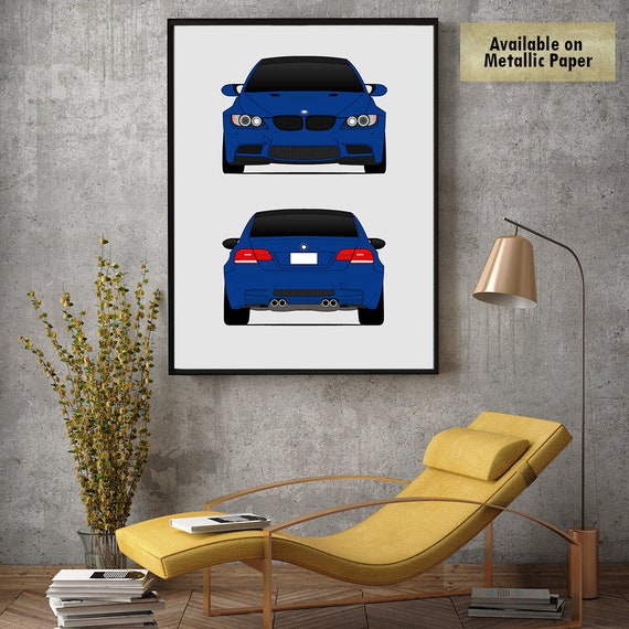 Bmw M3 E92 Front And Rear View Poster Print 3 Series 2007 2013 Wall Art Decor Bmw M Power E91 E93 D1